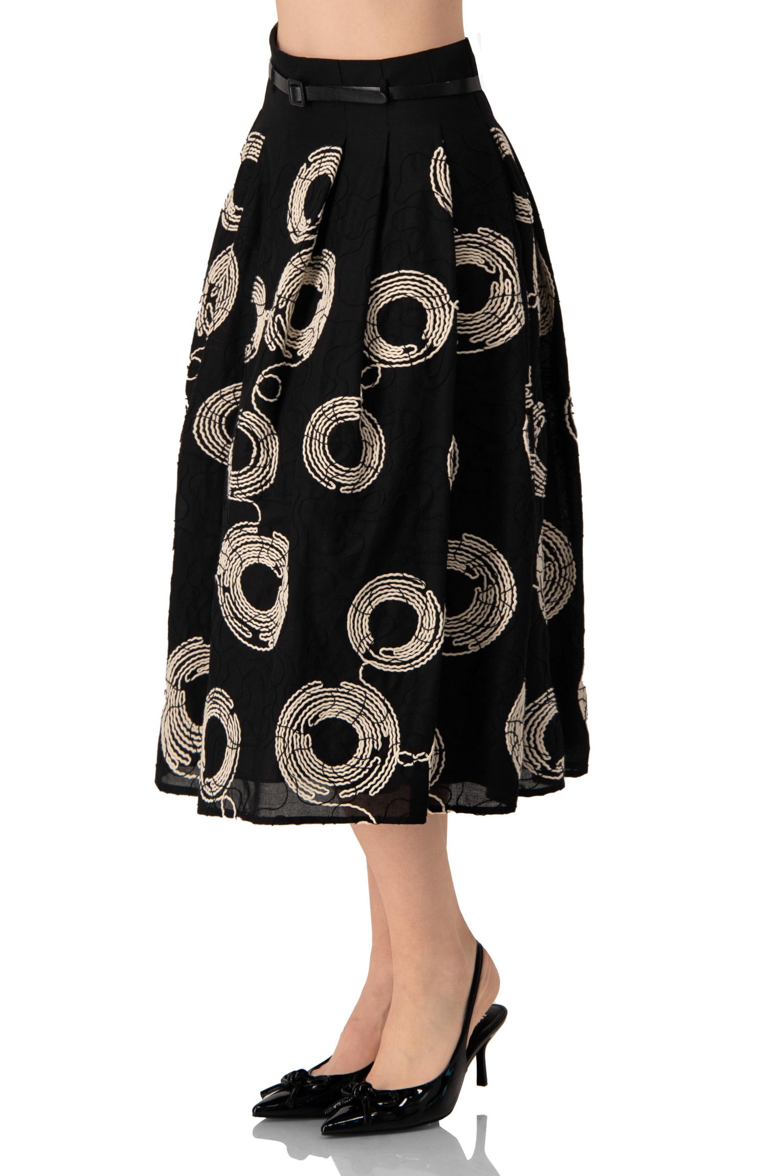 Women's Embroidered Midi Skirt with Belt