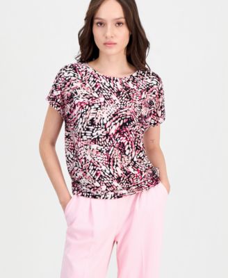 Petite Printed Short-Sleeve Banded-Hem Top
