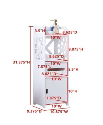 White Freestanding Bathroom Storage Cabinet with Doors and Open Shelf