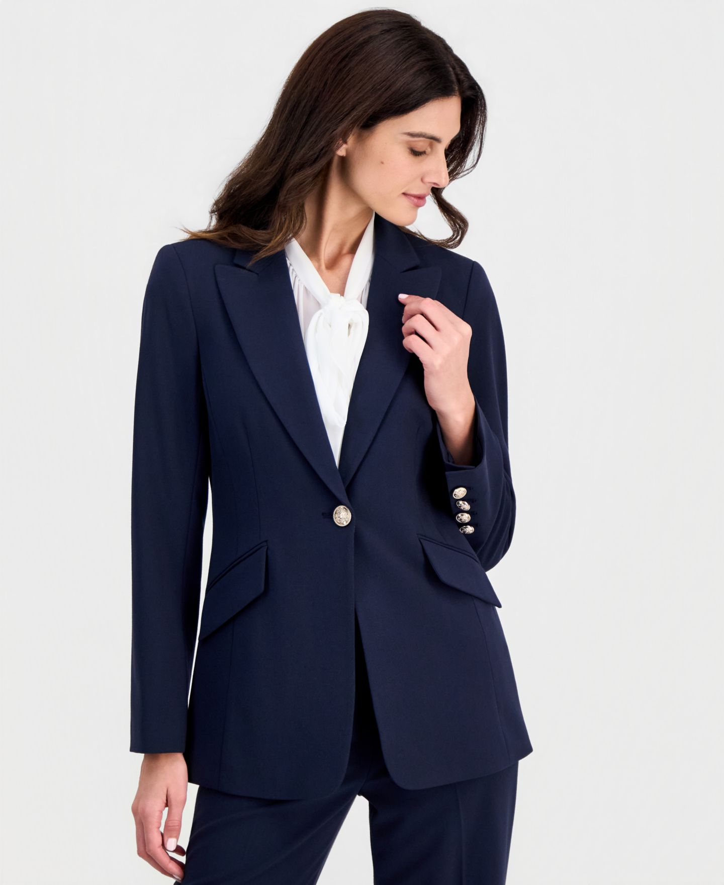 Женский пиджак Tahari ASL Petite Shoulder Padded One-Button Blazer, цвет: Тёмно-синий — фото 2