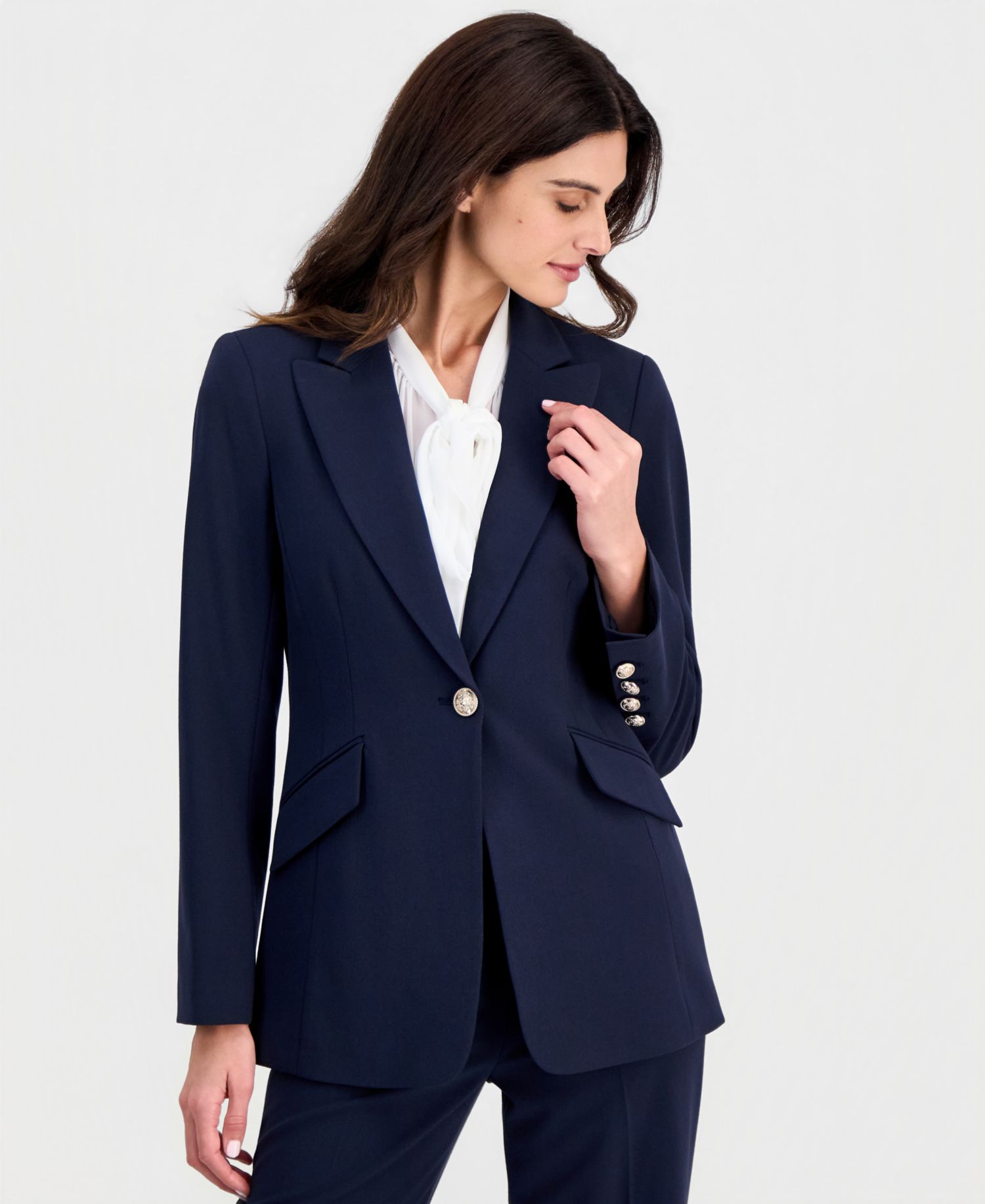 ASL Petite Shoulder Padded One-Button Blazer