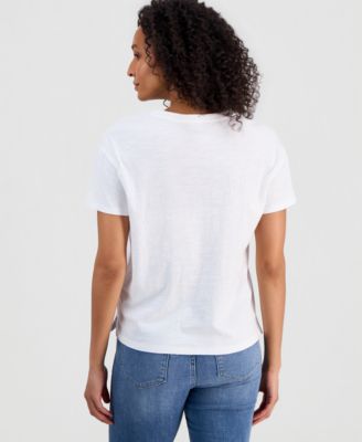 Women's Cotton Solid Embroidered T-Shirt