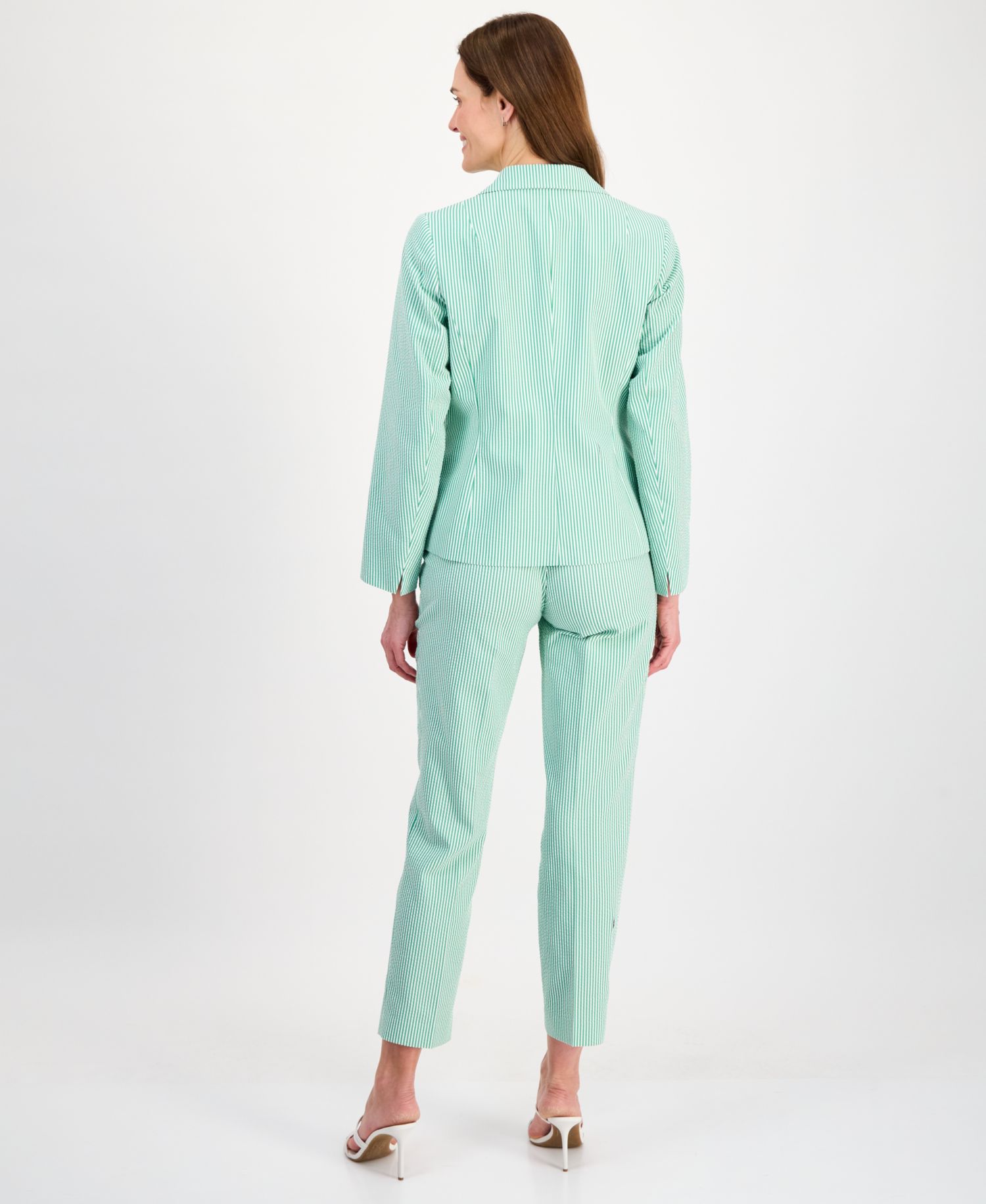 Women's Long-Sleeve Seersucker 2 Piece Pantsuit
