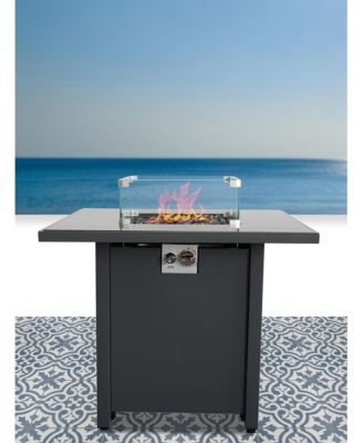 30 Inch W 25 Inch H Steel Outdoor Fire Pit Table with Lid Smoked Glass Top Push Button Ignition Propane Natural Gas