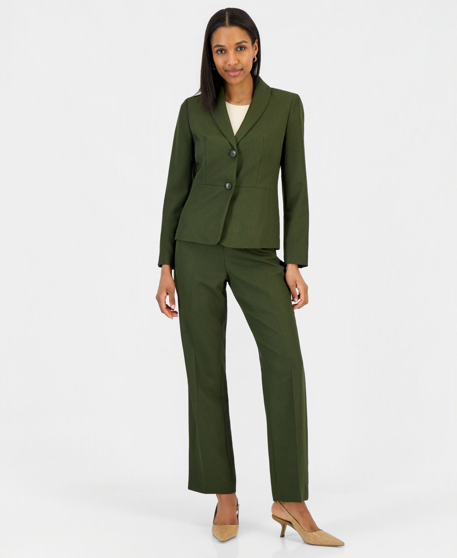 Women's Two-Button Shawl Collar Blazer & Pants Suit, Regular & Petite