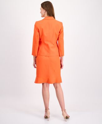 Women's Three-Button Seamed Flounce-Hem 2 Piece Skirt Suit