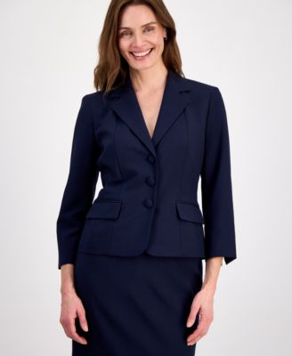 Women's Three-Button Seamed Flounce-Hem 2 Piece Skirt Suit