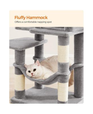 2-Tier Elevated Cat Bed with 2 Perches, Cat Cave, Hammock, Hanging Toys, Multi-Level Indoor Cat Tower