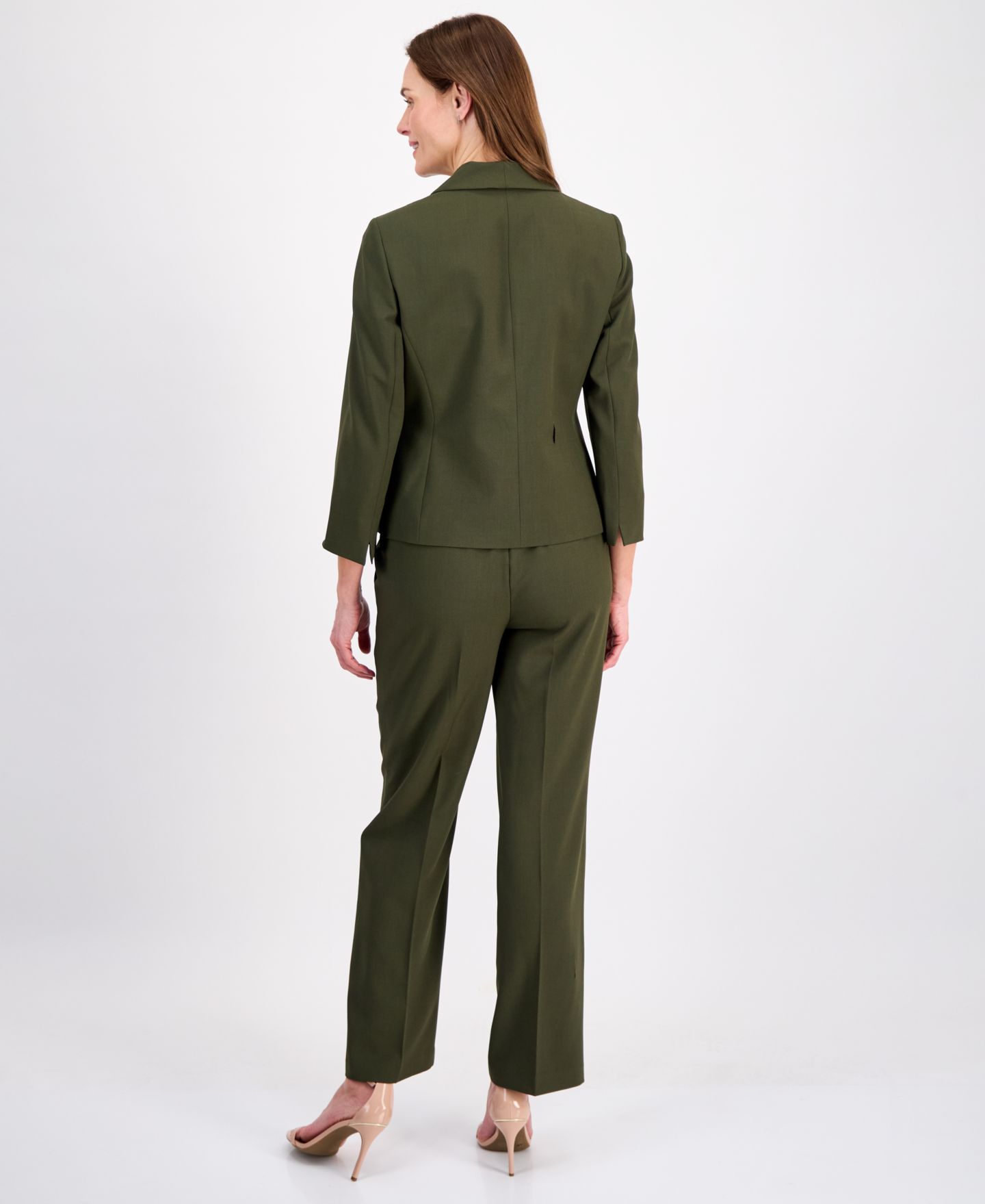 Женские комплекты Le Suit One-Button 3/4-Sleeve 2 Piece Pantsuit, цвет: Тёмно-зелёный — фото 3