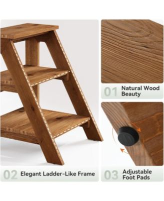 Solid Wood End Table, 3-Tier Farmhouse Side Table with Open Storage Shelves, Rustic Nightstand for Living Room, Brown