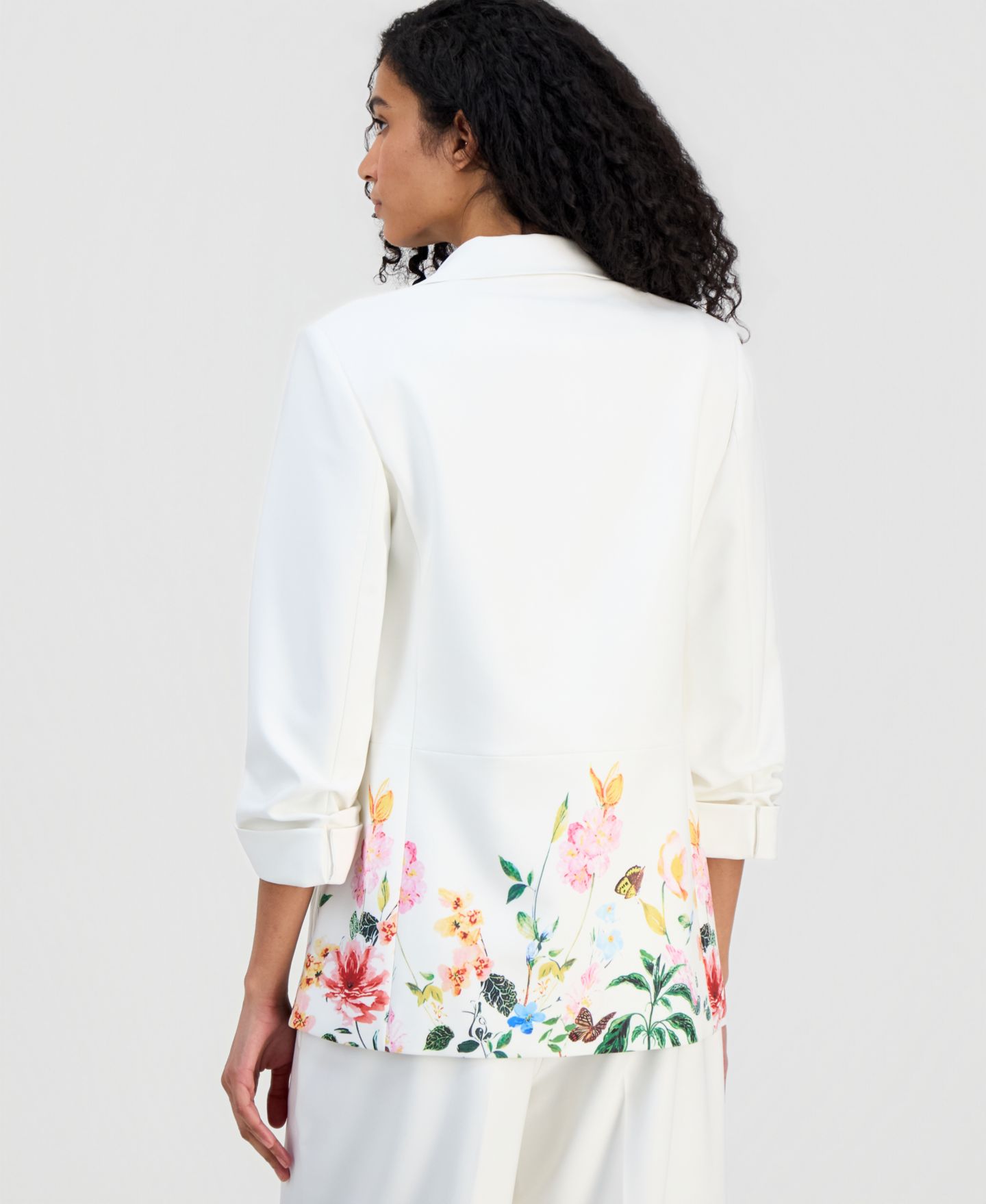 Женский пиджак T Tahari Notched-Lapel Scrunch-Sleeve Blazer, цвет: Белый — фото 5