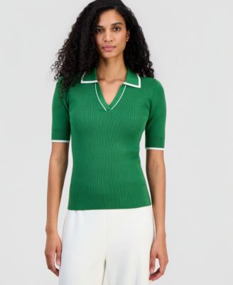 Women's Johnny-Collar Half-Sleeve Top