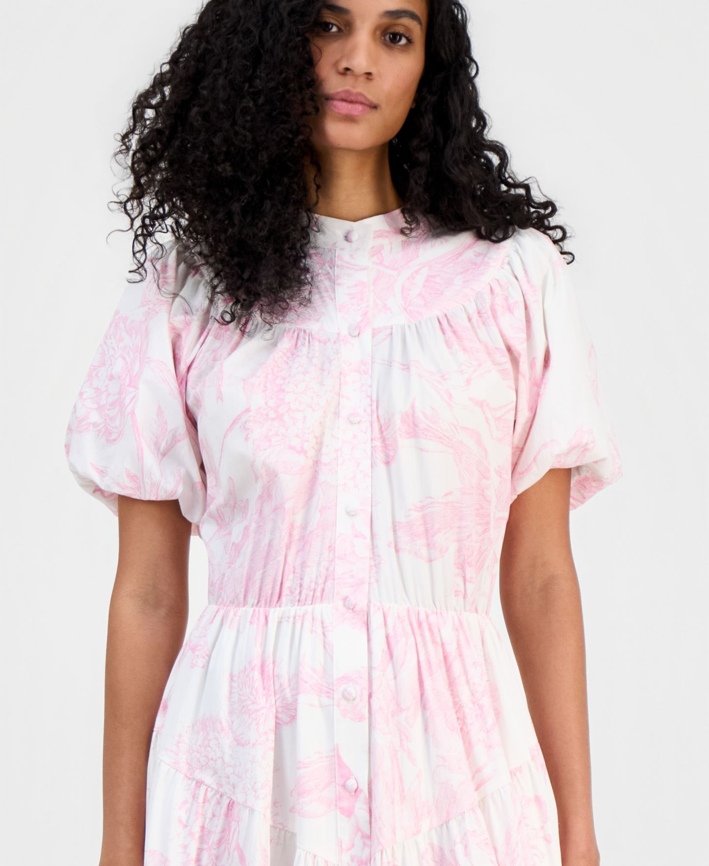 Женское платье T Tahari Puffed-Sleeve Shirtdress, цвет: Розовый — фото 3