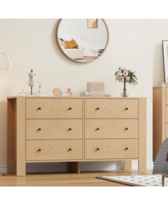 6 Drawer Dresser for Bedroom, Wide Black Chest with Deep Drawers and Metal Knobs, Modern Storage for Hallway, Kids Room.