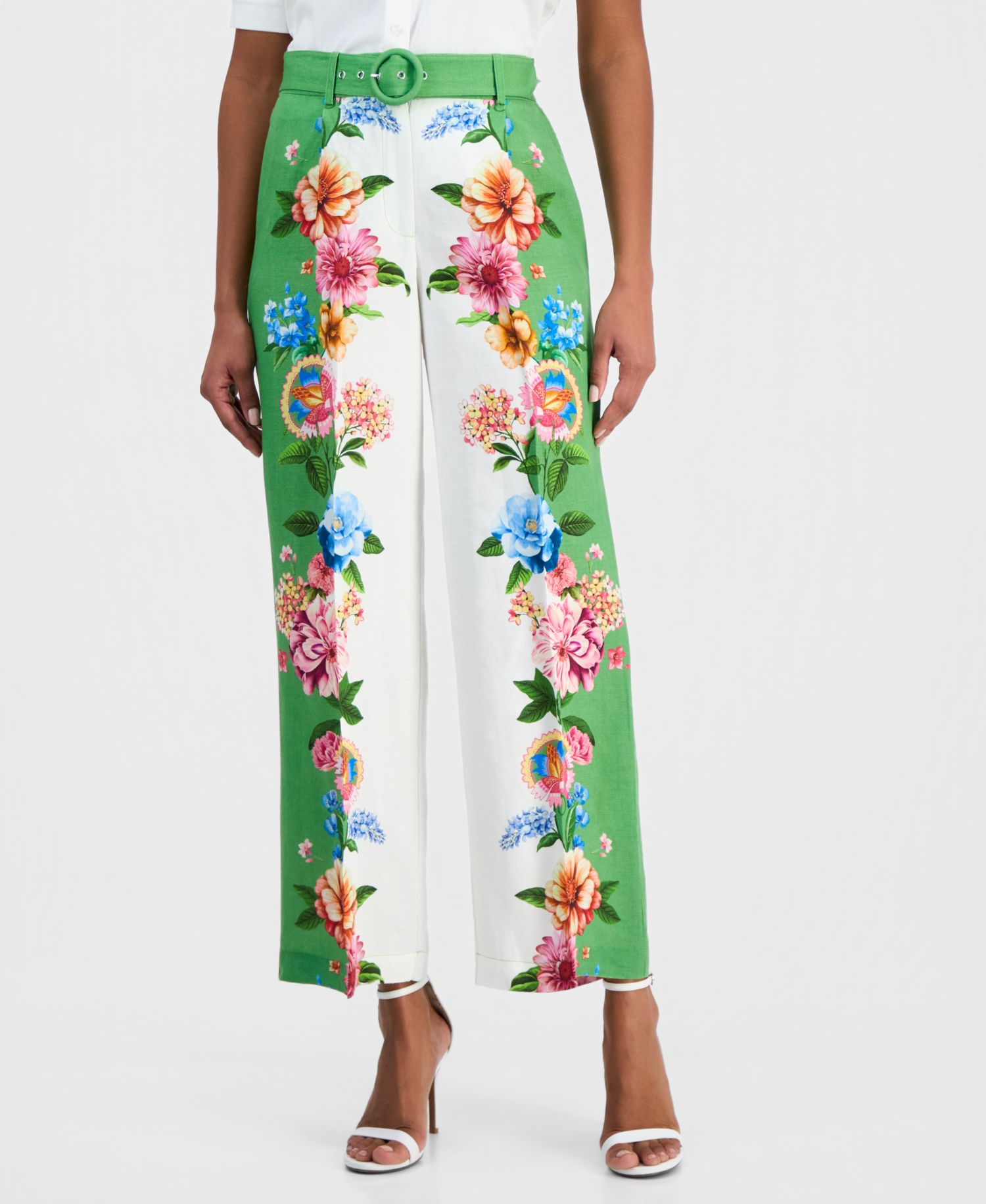 Women's Printed Belted Wide-Leg Pants