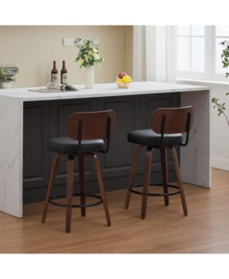 Swivel Bar Stools Set of 2 26" Black Faux Leather Counter Stools