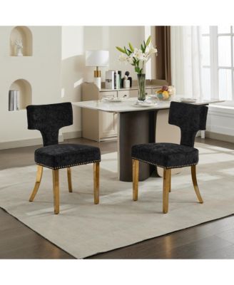 Mid Century Modern Chenille Dining Chairs, Set of 2, Black