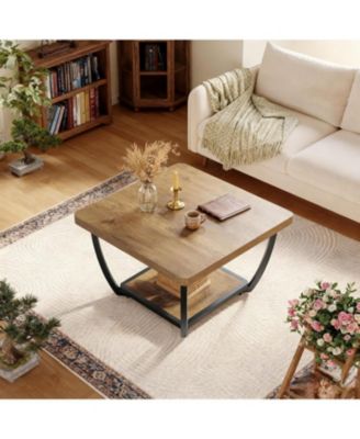 Coffee Table with Storage Shelves, with Arc Metal Frame