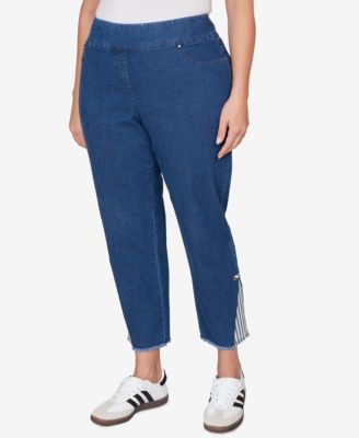 Plus Size Nautical Stripe Inset Slim Fit Jean