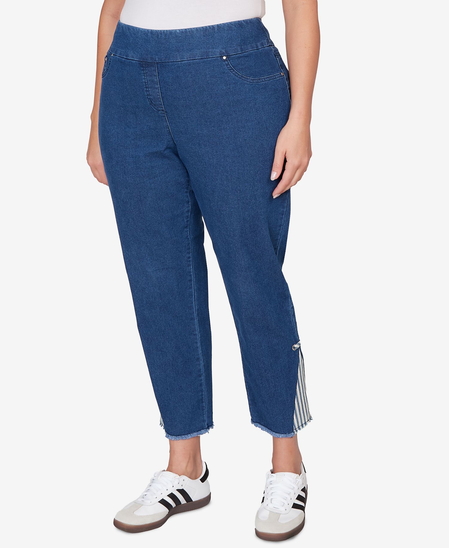 Plus Size Nautical Stripe Inset Slim Fit Jean