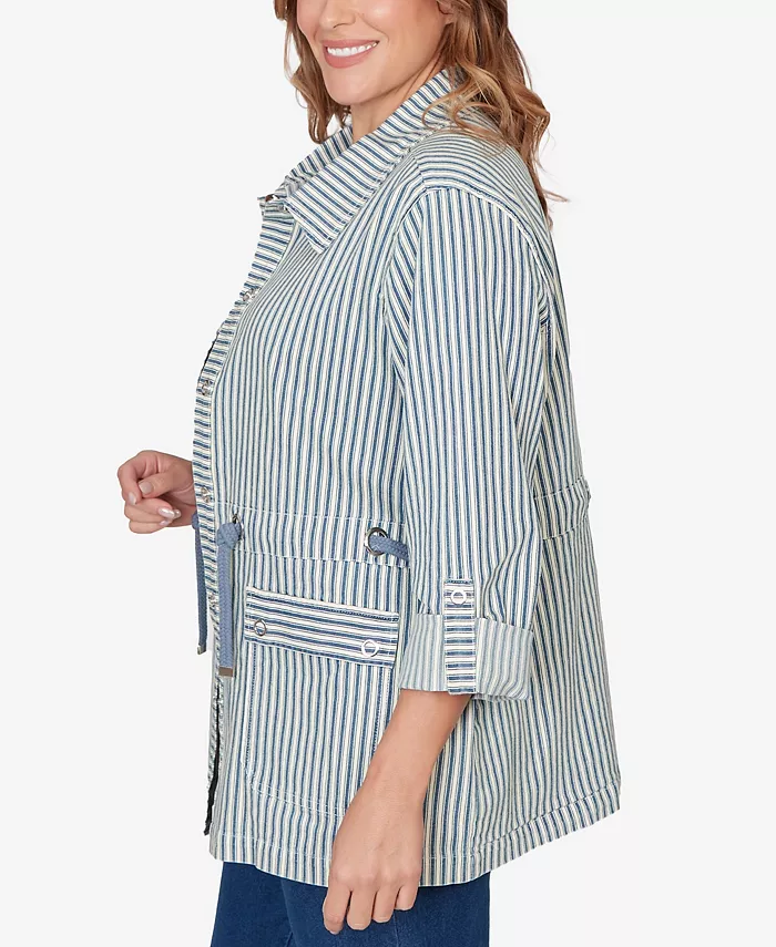 Plus Size Striped Anorak Snap Front Jacket - thumbnail 3