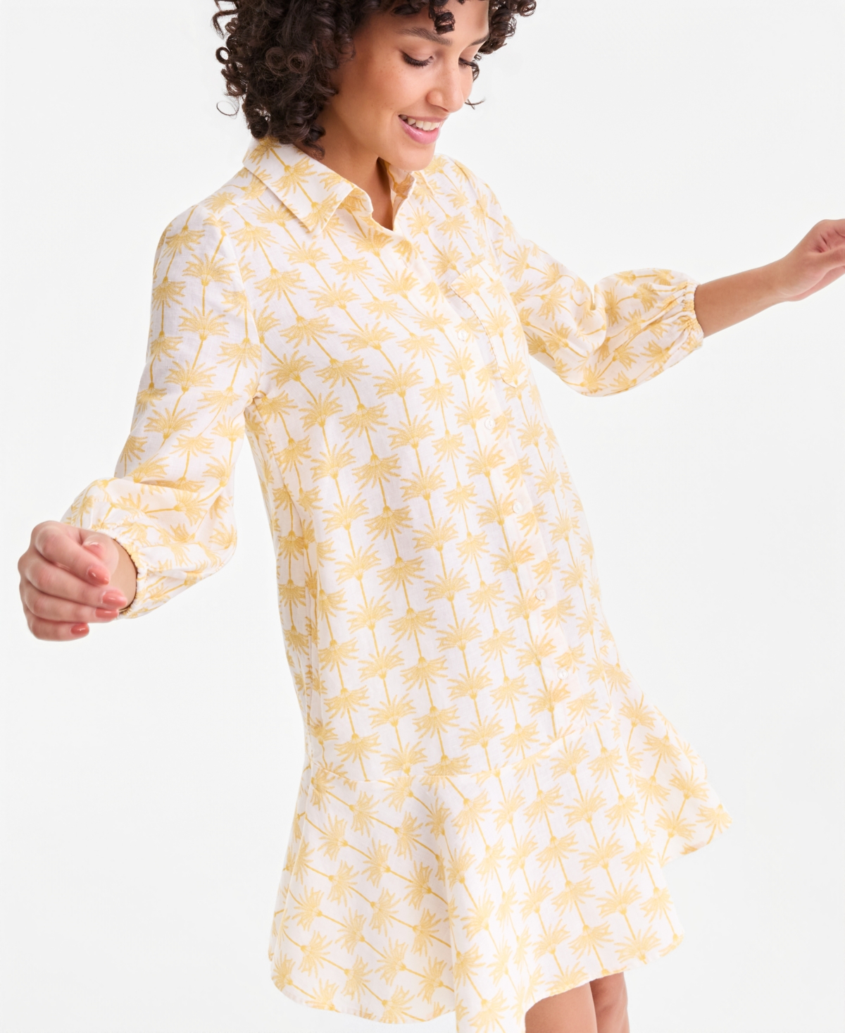 Charter Club Women's 100% Linen Flounce Shirtdress, Created for Macy's
