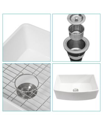 30x19x10inch White Farmhouse Sink Ceramic Porcelain Arch Edge Apron Front Single Bowl