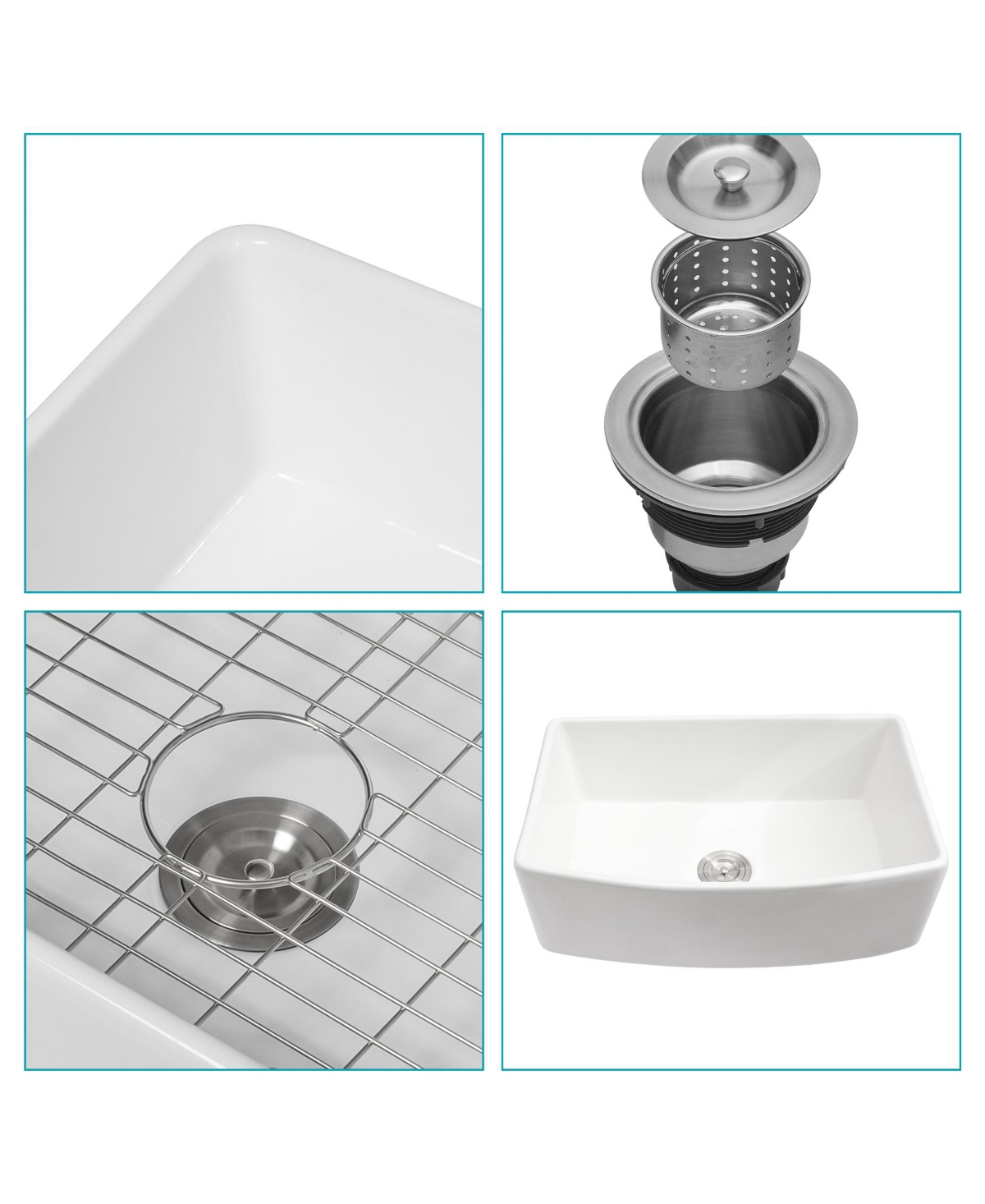 flynama 30x19x10inch White Farmhouse Sink Ceramic Porcelain Arch Edge Apron Front Single Bowl