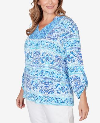Plus Size Woodblock Twin Printed Knit Top