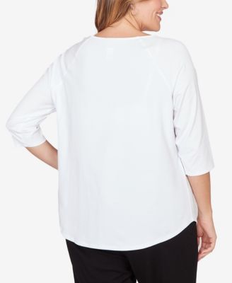 Plus Size Grommet Neck Solid Knit Top