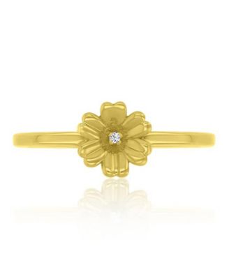 Diamond (0.01 ct. t.w.) & Imitation Pearl Stackable Ring in 14k Yellow Gold Over Sterling Silver