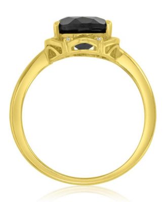 Onyx (3.03 ct. t.w.) & Diamond (0.028 ct. t.w.) Ring n 14k Yellow Gold Over Sterling Silver