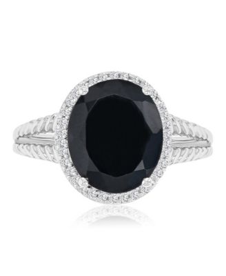 Onyx (4.4 ct. t.w.) and Sapphire Halo Ring in Rhodium Over Sterling Silver