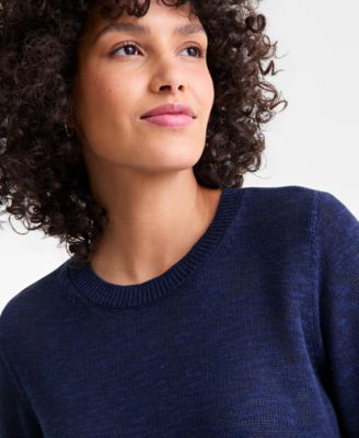 Women's Linen Blend Textured Crewneck Short-Sleeve Sweater