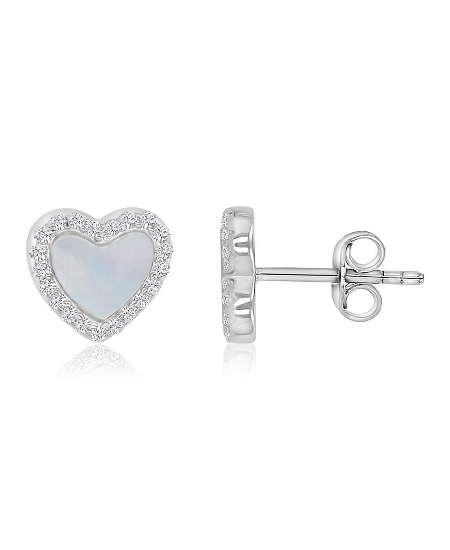 Mother of Pearl & Cubic Zirconia (0.38 ct. t.w.) Silver/Gold Over Sterling Silver Heart Stud Earrings