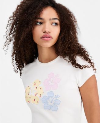 Juniors' Hibiscus Patchwork Short-Sleeve T-Shirt