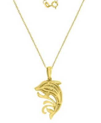 Black and White Diamond (0.1 ct. t.w.) Fish Necklace in 10k Yellow Gold