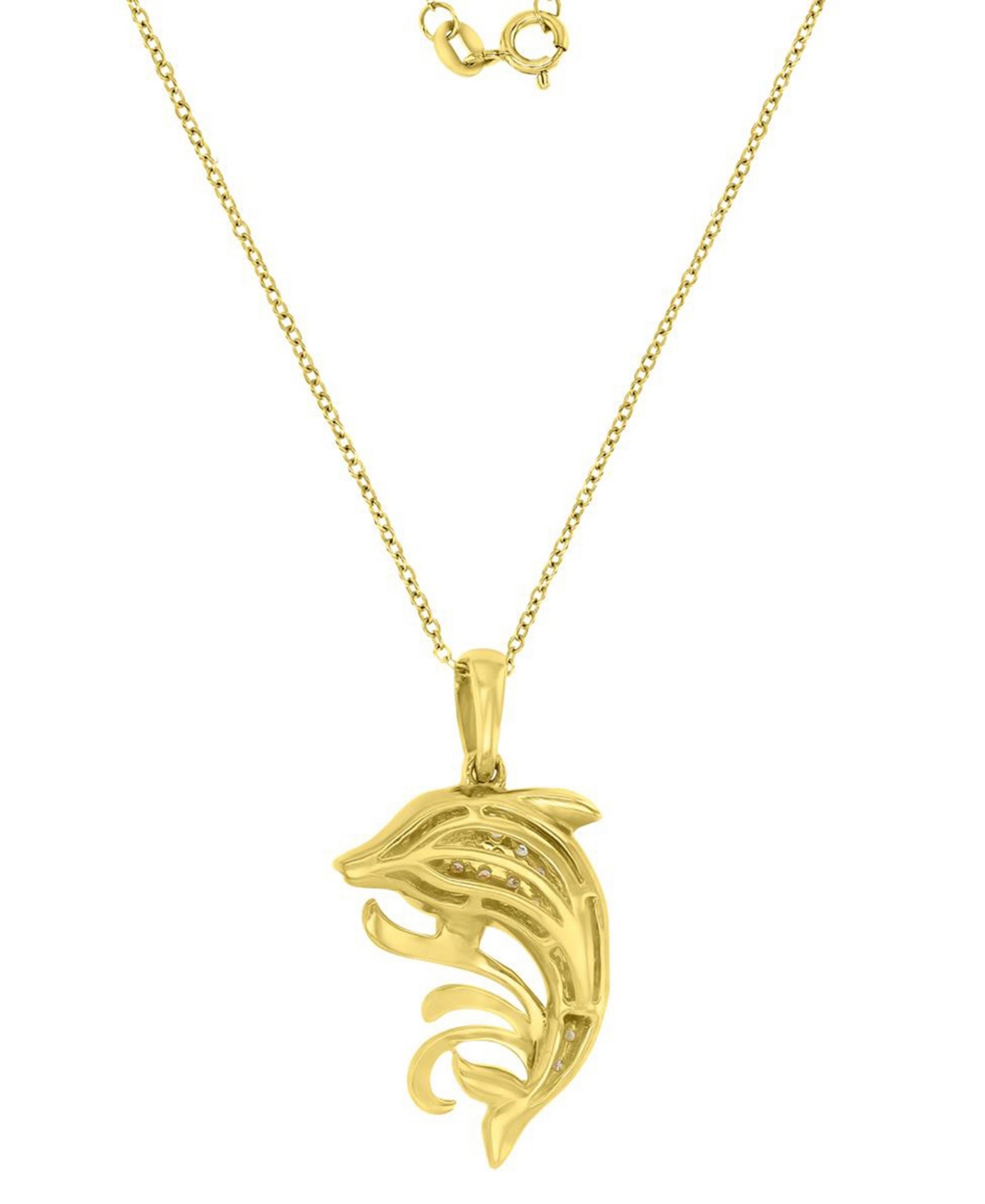 Macy's Black and White Diamond (0.1 ct. t.w.) Fish Necklace in 10k Yellow Gold