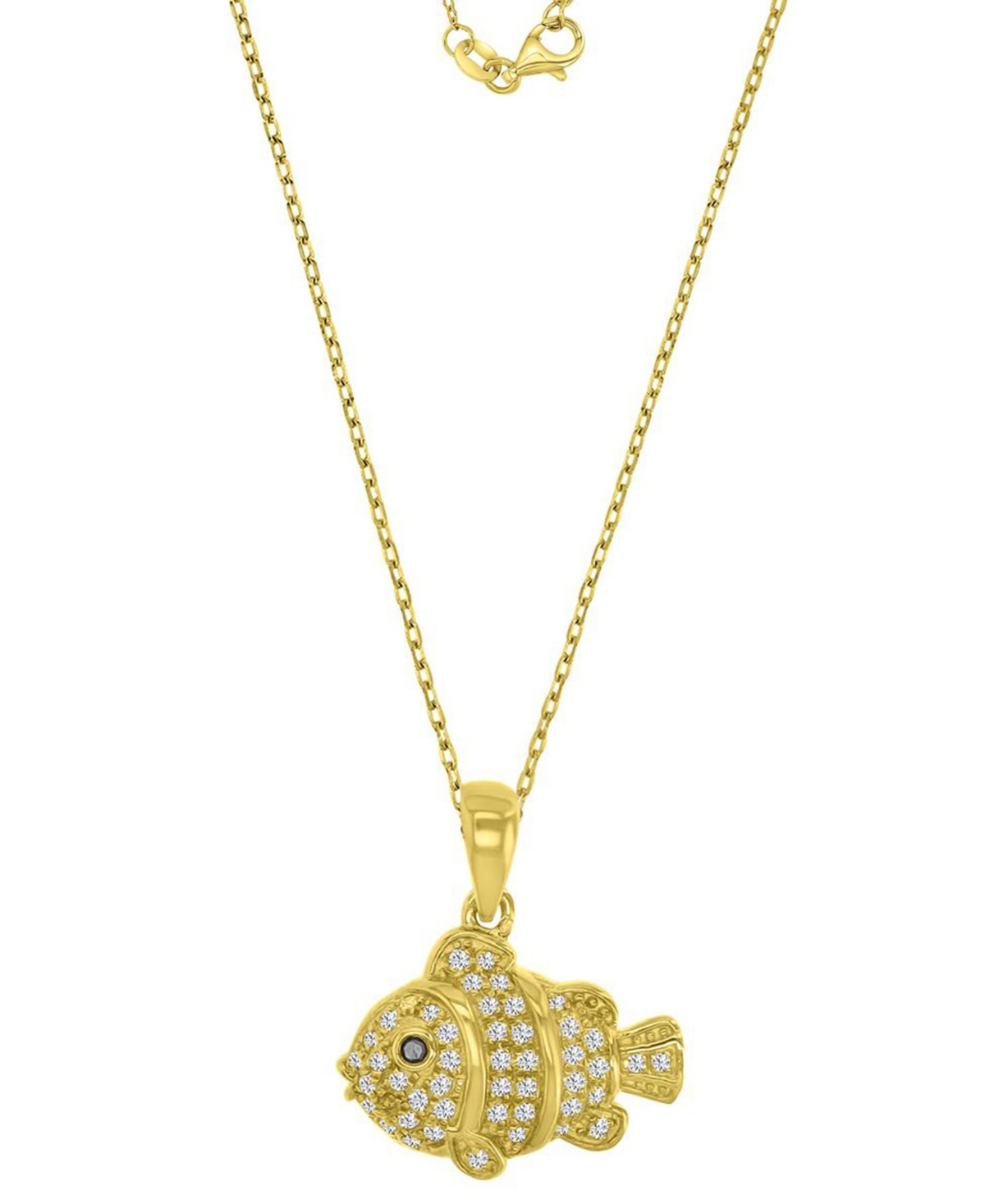 Macy's White Diamond (0.1 ct. t.w.) Fish Necklace in 10k Yellow Gold