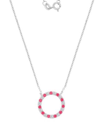 Sapphire (0.22 ct. t.w.) and Ruby (0.33 ct. t.w.) Open Circle Necklace in Rhodium Over Sterling Silver