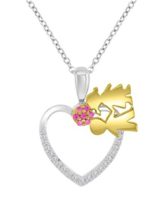 White Sapphire (0.21 ct. t.w.) and Created Ruby (0.21 ct. t.w.) Heart Necklace in 14k Yellow and White Gold Over Sterling Silver