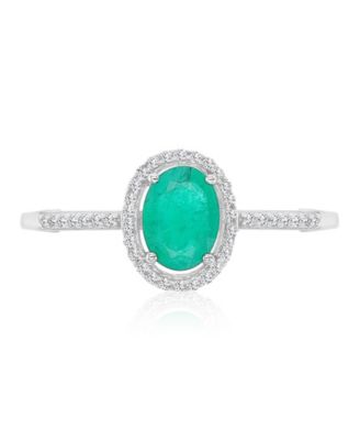 Emerald (0.76 ct. t.w.) & Diamond (0.14 ct. t.w.) Halo Ring in 14k White Gold