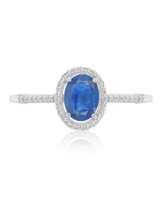 Sapphire (1 ct. t.w.) & Diamond (0.138 ct. t.w.) Halo Ring in 14k White Gold