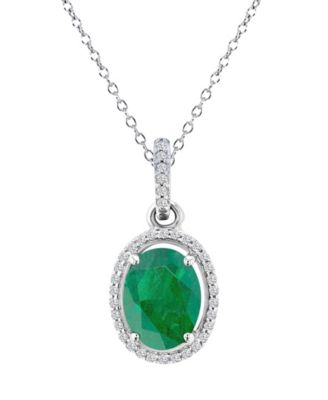 Emerald (0.76 ct. t.w.) & Diamond (0.105 ct. t.w.) Halo Necklace in 14K White Gold