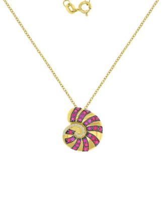 Diamond Accent & Ruby (0.84 ct. t.w.) Conch Necklace in 14K Yellow Gold Over Sterling Silver