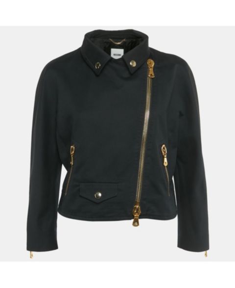 Женские куртки Pre-Owned Moschino Women's Black Cotton Biker Jacket