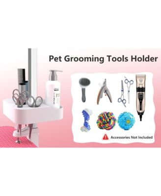 36" Large Dog Grooming Table, Foldable Adjustable Pet Station with Arms, Nooses & Mesh Drying Tray, Pink