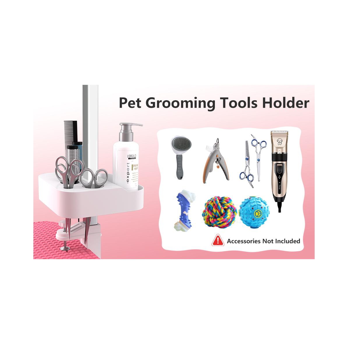 Aostirmotor 36" Large Dog Grooming Table, Foldable Adjustable Pet Station with Arms, Nooses & Mesh Drying Tray, Pink