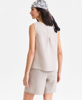 Women's 100% Linen Button-Side Top