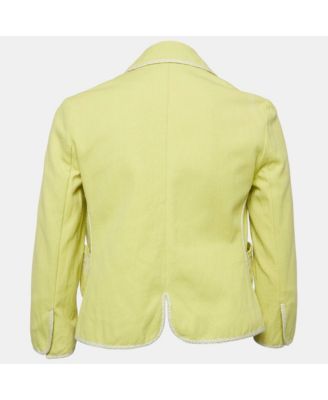 Women's Green Canvas Contrast Trimmed Open Front Jacket